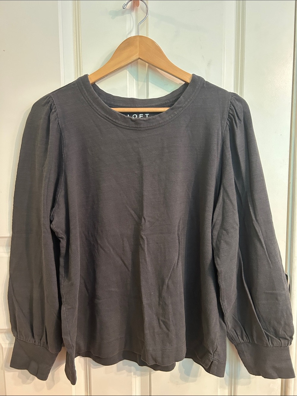 LOFT Charcoal Puff-Sleeve Crewneck Sweatshirt